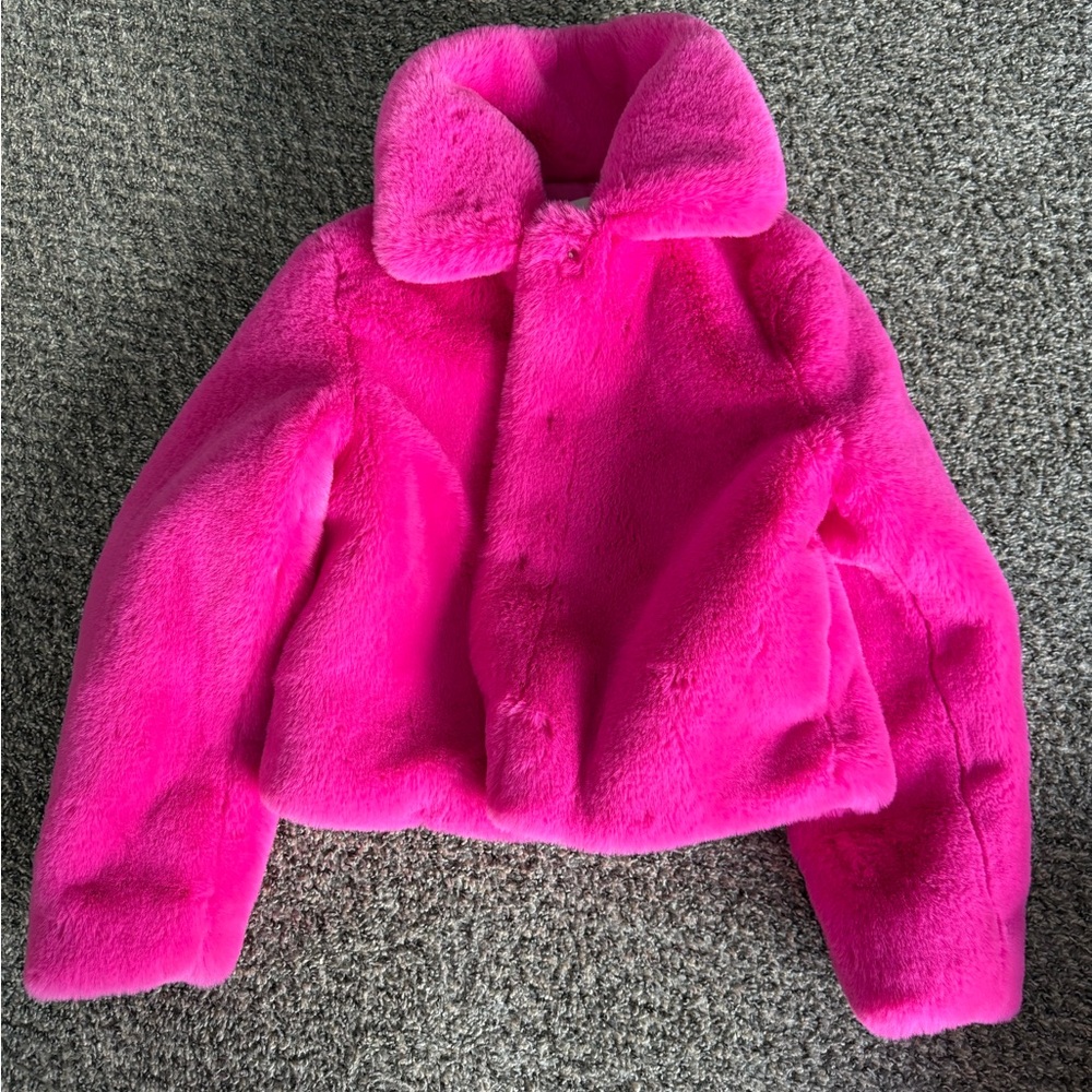 SO Bright Pink Faux Fur Puffer Jacket